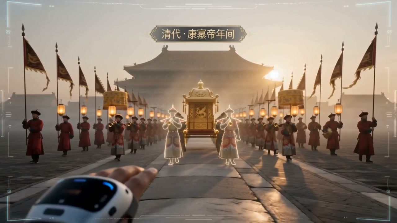 明制迎亲仪仗与实景城门的 AR 叠加效果